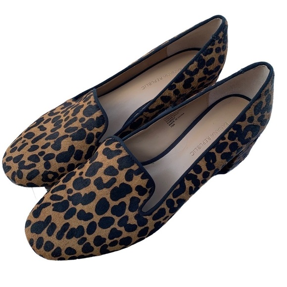 Banana Republic Shoes - Banana Republic Real Calf Fur Leopard Print Block Mid-Heel Shoes 7.5 Leather